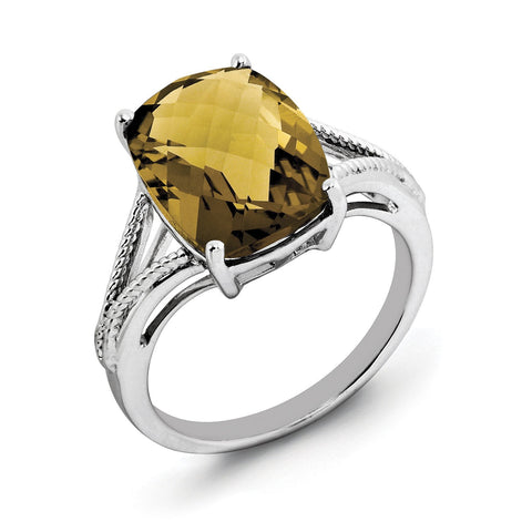 Sterling Silver Rhodium Checker-Cut Whiskey Quartz Ring - shirin-diamonds