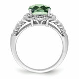 Sterling Silver Rhodium Checker-Cut Green Quartz & Diam. Ring