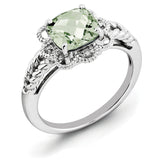 Sterling Silver Rhodium Checker-Cut Green Quartz & Diam. Ring - shirin-diamonds