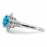 Sterling Silver Rhodium Checker-Cut Blue Topaz & Diam. Ring