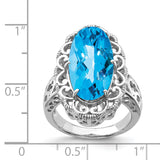 Sterling Silver Rhodium Oval Blue Topaz Ring