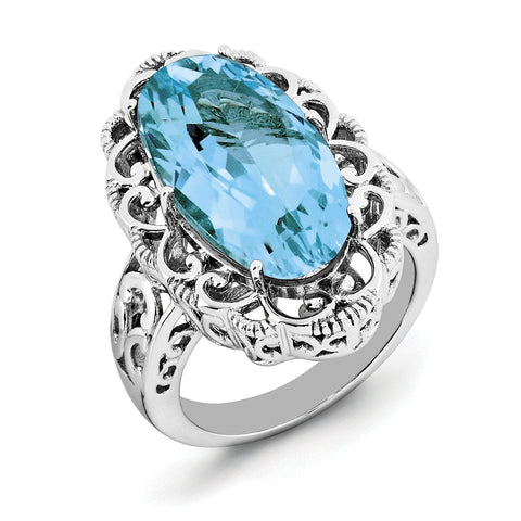 Sterling Silver Rhodium Oval Blue Topaz Ring - shirin-diamonds