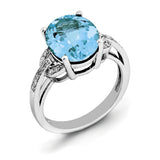 Sterling Silver Rhodium Oval Swiss Blue Topaz & Diam. Ring - shirin-diamonds