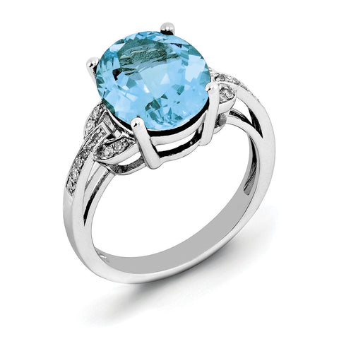 Sterling Silver Rhodium Swiss Blue Topaz & Diam. Ring - shirin-diamonds
