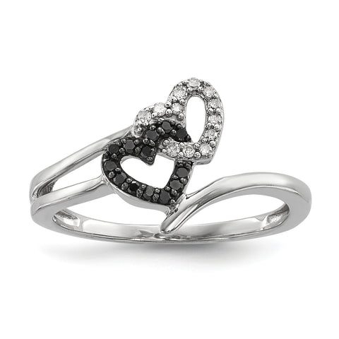 Sterling Silver Black & White Diamond Heart Ring - shirin-diamonds