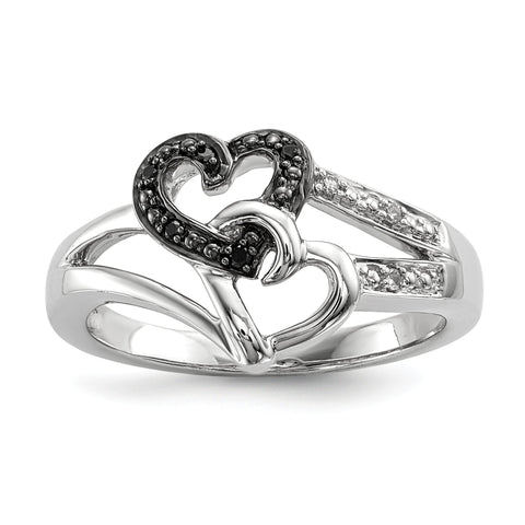 Sterling Silver Black & White Diamond Heart Ring - shirin-diamonds