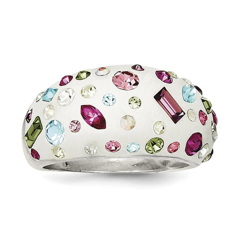 Sterling Silver Stellux Crystal Multi-Color White Ring - shirin-diamonds