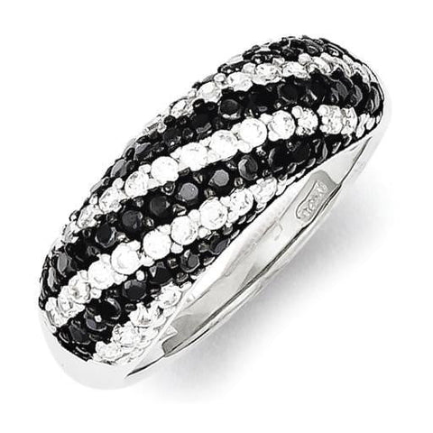 Sterling Silver Rhodium Plated Black/White CZ Ring - shirin-diamonds