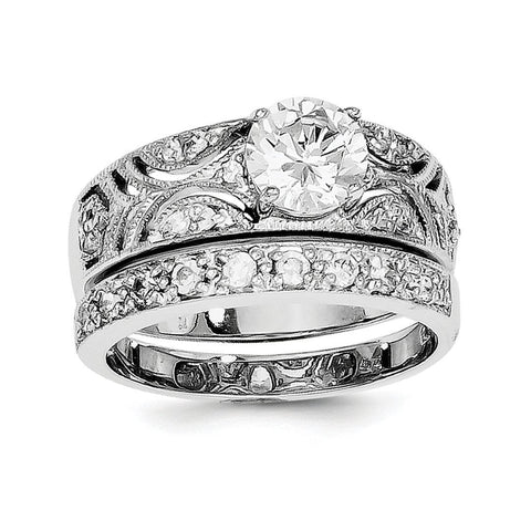 Sterling Silver CZ Clear Center Round Wedding Ring - shirin-diamonds