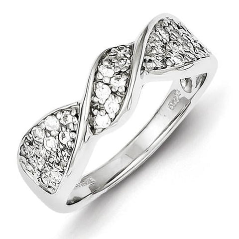 Sterling Silver Rhodium Plated CZ Twisted Ring - shirin-diamonds