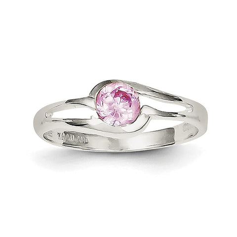 Sterling Silver Pink Round Bezel CZ Ring - shirin-diamonds