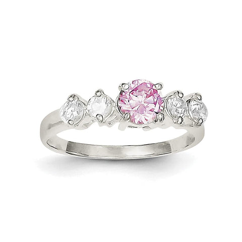 Sterling Silver Pink Round CZ w/Side Stones Ring - shirin-diamonds