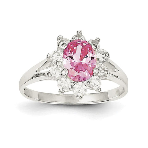 Sterling Silver Pink Oval CZ Cluster Ring - shirin-diamonds