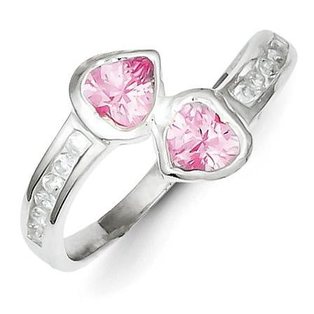 Sterling Silver Pink CZ Heart Ring - shirin-diamonds