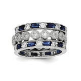 Sterling Silver Triple Band Blue, White & Clear Circle Center Ring - shirin-diamonds
