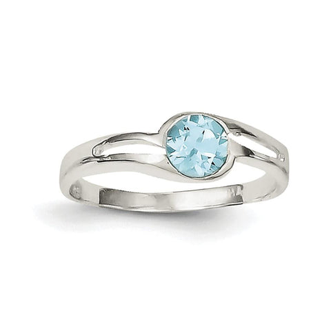 Sterling Silver Light Blue Round Bezel CZ Ring - shirin-diamonds