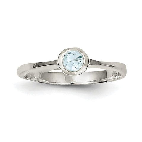 Sterling Silver Light Blue Round Bezel CZ Ring - shirin-diamonds
