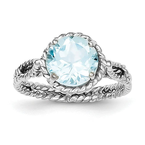 Sterling Silver Rhodium Blue Topaz Twisted Circle Ring - shirin-diamonds