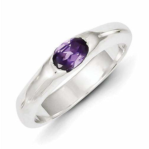 Sterling Silver Purple Oval CZ Half Bezel Ring - shirin-diamonds