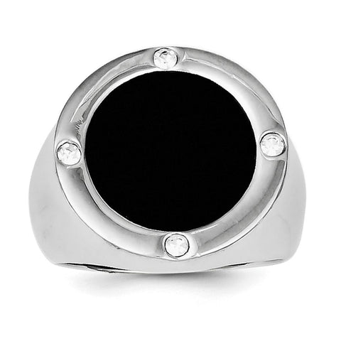 Sterling Silver Rhodium Plated Black Simulated Onyx & CZ Ring - shirin-diamonds