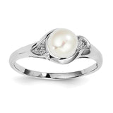 Sterling Silver Rhodium Plated Diamond and FW Cultured Pearl Ring - shirin-diamonds