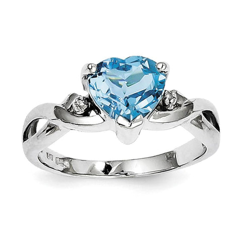 Sterling Silver Rhodium Plated Diamond & Lt Swiss BT Heart Ring - shirin-diamonds
