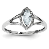 Sterling Silver Rhodium Plated Diamond & Aquamarine Marquise Ring - shirin-diamonds