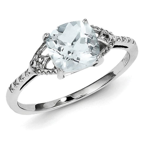 Sterling Silver Rhodium Plated Diamond and Aquamarine Ring - shirin-diamonds