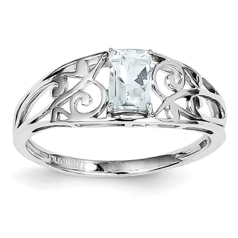 Sterling Silver Rhodium Plated Aquamarine Ring - shirin-diamonds