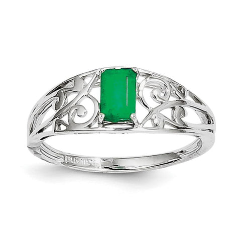 Sterling Silver Rhodium Plated Emerald Ring - shirin-diamonds