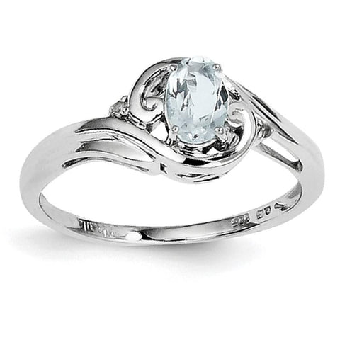 Sterling Silver Rhodium Plated Diamond & Aquamarine Ring - shirin-diamonds