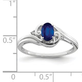 925 Sterling Silver Rhodium Plated Diamond and Sapphire Ring