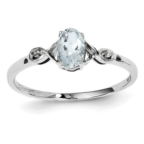 Sterling Silver Rhodium Plated Diamond and Aquamarine Oval Ring - shirin-diamonds
