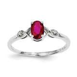 Sterling Silver Rhodium Plated Diamond and Oval Ruby Ring - shirin-diamonds