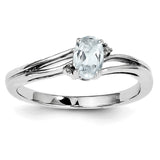 Sterling Silver Rhodium Plated Diamond & Aquamarine Oval Ring - shirin-diamonds