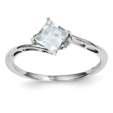 Sterling Silver Rhodium Plated Diamond & Aquamarine Square Ring - shirin-diamonds