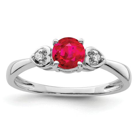 925 Sterling Silver Rhodium Plated Diamond and Ruby Ring