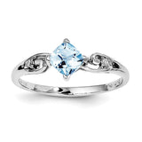 Sterling Silver Rhodium Plated Diamond and Sky Blue Topaz Cushion Ring - shirin-diamonds