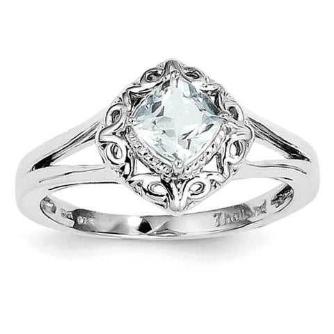 Sterling Silver Rhodium Aquamarine Square Ring - shirin-diamonds