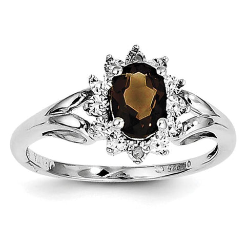 Sterling Silver Rhodium Diam. & Smoky Quartz Ring - shirin-diamonds