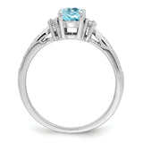 925 Sterling Silver Rhodium Diamond and Light Blue Topaz Ring