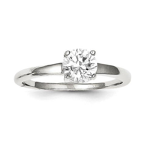 Sterling Silver Rhodium-plated Solitaire Round CZ Ring - shirin-diamonds
