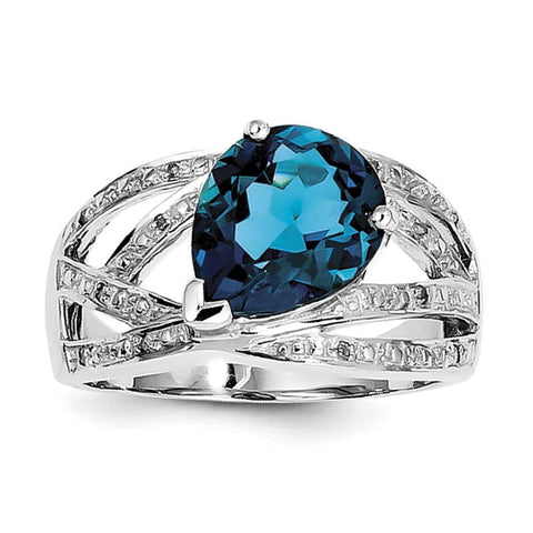 Sterling Silver Rhodium Plated Diamond & London Blue Topaz Ring - shirin-diamonds