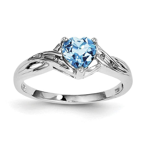 Sterling Silver Rhodium Plated Dia. Lt Swiss Blue Topaz Heart Ring - shirin-diamonds