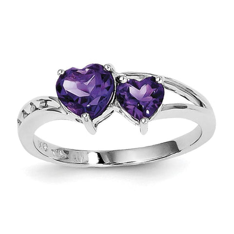 Sterling Silver Rhodium Plated Diamond and Amethyst Heart Ring - shirin-diamonds