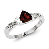 Sterling Silver Rhodium Plated Diamond and Garnet Heart Ring - shirin-diamonds
