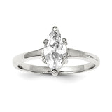 Sterling Silver Rhodium-plated Solitaire Marquise CZ Ring - shirin-diamonds