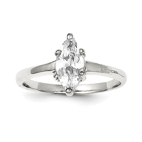 Sterling Silver Rhodium-plated Solitaire Marquise CZ Ring - shirin-diamonds