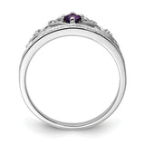 925 Sterling Silver Rhodium Plated Diamond and Amethyst Ring