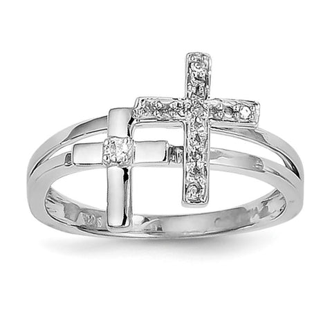 Sterling Silver Rhodium Diam. Crosses Ring - shirin-diamonds
